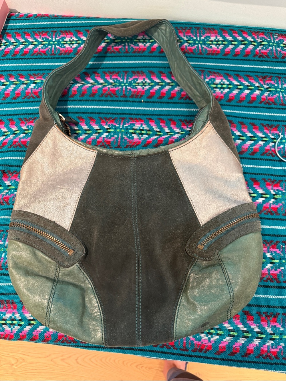 Marc Jacobs Vintage Colorblock Leather Suede Hobo Shoulder Bag Green - Picture 2 of 13